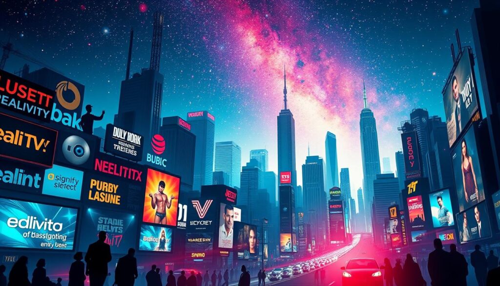A highly-detailed, photorealistic scene depicting the "Top 15 Most Anticipated Reality TV Premieres of 2025". The foreground features a dynamic collage of various reality TV show logos, icons, and character silhouettes, all arranged in a compelling, eye-catching layout. The middle ground showcases a vibrant, futuristic cityscape with towering skyscrapers and holographic billboards advertising the latest reality TV shows. The background is filled with a starry, neon-tinged night sky, creating a sense of wonder and anticipation. The lighting is a dramatic, high-contrast mix of cool and warm tones, with strategic use of lens flares and depth of field to draw the viewer's eye. The overall mood is one of excitement, innovation, and the thrill of the ever-evolving world of reality television in the year 2025. A highly-detailed, photorealistic scene depicting the "Top 15 Most Anticipated Reality TV Premieres of 2025". The foreground features a dynamic collage of various reality TV show logos, icons, and character silhouettes, all arranged in a compelling, eye-catching layout. The middle ground showcases a vibrant, futuristic cityscape with towering skyscrapers and holographic billboards advertising the latest reality TV shows. The background is filled with a starry, neon-tinged night sky, creating a sense of wonder and anticipation. The lighting is a dramatic, high-contrast mix of cool and warm tones, with strategic use of lens flares and depth of field to draw the viewer's eye. The overall mood is one of excitement, innovation, and the thrill of the ever-evolving world of reality television in the year 2025.