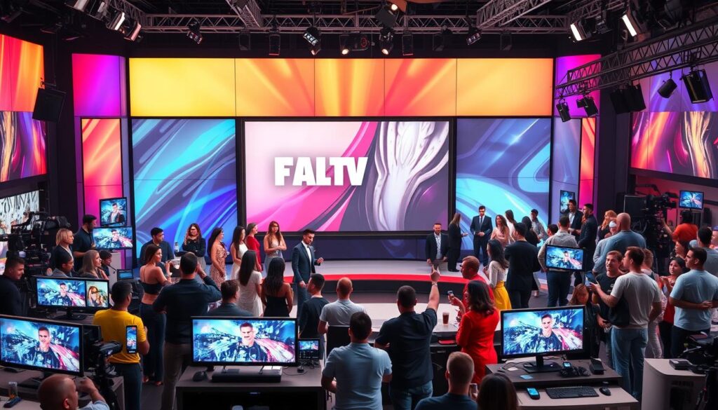 A vibrant and dynamic advertising landscape, with a central focus on a large, modern TV screen displaying a reality TV show logo. In the foreground, an array of sleek product placements and branded sponsorships, carefully integrated into the scene. The middle ground features a diverse group of reality TV personalities, engaged in lively interactions and promotional activities. The background showcases a bustling studio environment, complete with camera crews, lighting rigs, and a sense of energy and excitement. The overall atmosphere is one of a polished, high-production value reality TV advertising ecosystem, capturing the essence of the industry's evolving trends and strategies. A vibrant and dynamic advertising landscape, with a central focus on a large, modern TV screen displaying a reality TV show logo. In the foreground, an array of sleek product placements and branded sponsorships, carefully integrated into the scene. The middle ground features a diverse group of reality TV personalities, engaged in lively interactions and promotional activities. The background showcases a bustling studio environment, complete with camera crews, lighting rigs, and a sense of energy and excitement. The overall atmosphere is one of a polished, high-production value reality TV advertising ecosystem, capturing the essence of the industry's evolving trends and strategies.
